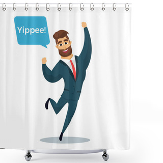 Personality  Bearded Fun Character Businessman. Happy Cartoon Business Men.  Vector Illustration Shower Curtains