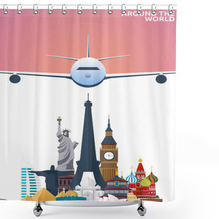Personality  Travel Poster. Around The World. Vacation. Trip To Country. Travelling Illustration. Modern Vector Flat. Shower Curtains