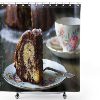 Personality  Traditional Homemade Chocolate Marble Cake And Cup Of Tea - Gugelhupf Shower Curtains