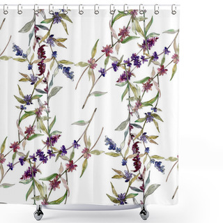 Personality  Purple Lavender Floral Botanical Flowers. Wild Spring Leaf Wildflower. Watercolor Illustration Set. Watercolour Drawing Fashion Aquarelle. Seamless Background Pattern. Fabric Wallpaper Print Texture. Shower Curtains