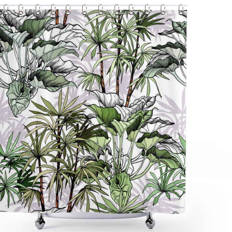 Personality  Green Tropical Foliage Seamless Pattern Shower Curtains