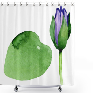 Personality  Blue Lotus Floral Botanical Flowers. Watercolor Background Illustration Set. Isolated Nelumbo Illustration Element. Shower Curtains