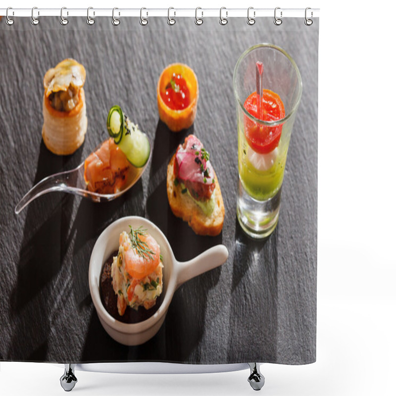 Personality  Tasty Seafood Canapes Shower Curtains