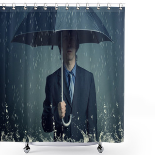 Personality  Businessman With An Umbrella In The Rain. Shower Curtains