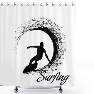 Personality  Silhouettes Of Surfers Shower Curtains