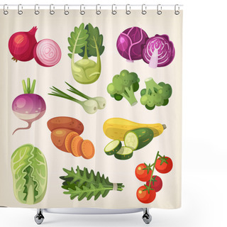 Personality  Set Of Colorful Vegetables Shower Curtains
