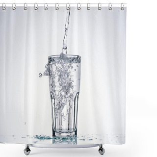 Personality  Water Pouring In Glass On White Background With Backlit, Splashes And Copy Space Shower Curtains