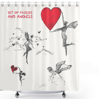 Personality  Flying Fairies And Angels With Hearts Shower Curtains