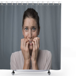 Personality  Terrified Young Woman Shower Curtains