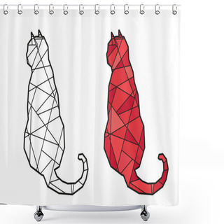 Personality  Cat On White. Hand Drawn Abstract Animal On Isolation Background. Stained Glass. Geometric Animal. Black And White And Colorful Character Shower Curtains