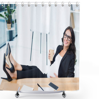 Personality  Pregnant Businesswoman Drinking Coffee Shower Curtains