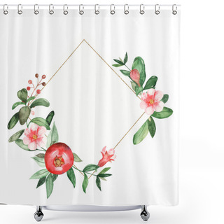 Personality  Pomegranates, Leaves, Flowers. Watercolor Rhombus Frame Shower Curtains
