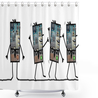 Personality  Cartoon Robots - Men Standing And Walking Shower Curtains