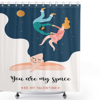 Personality  Romantic Illustration With People. Vector Design Concept For Valentines Day And Other Users. Shower Curtains