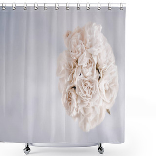 Personality  Bridal Bouquet Of White Roses - Wedding Day, Floral Beauty, Luxury Event Decoration Concept. The Happiest Day Of Our Lives Shower Curtains