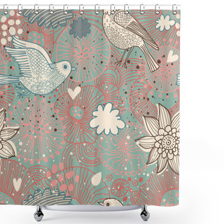 Personality  Stylish Floral Seamless Pattern. Vintage Birds In Flowers. Seamless Pattern Can Be Used For Wallpapers, Pattern Fills, Web Page Backgrounds, Surface Textures. Shower Curtains