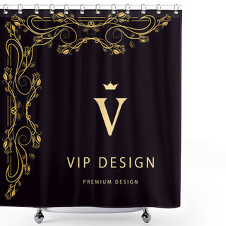 Personality  Monogram Design Elements, Graceful Template. Elegant Line Art Logo Design. Letter V. Business Sign, Identity For Restaurant, Royalty, Boutique, Cafe, Hotel, Heraldic, Jewelry, Fashion, Wine. Vector Shower Curtains