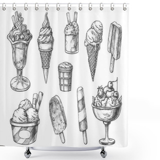 Personality  Set Of Isolated Ice Cream Sketch. Ice-cream Shower Curtains