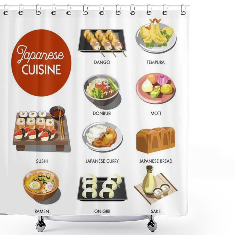 Personality  Japanese Cuisine Traditional Dishes Vector Icons Shower Curtains