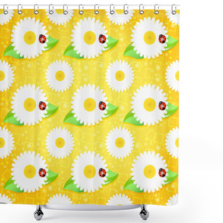 Personality  Vector Background With Chamomiles And Ladybirds. Shower Curtains