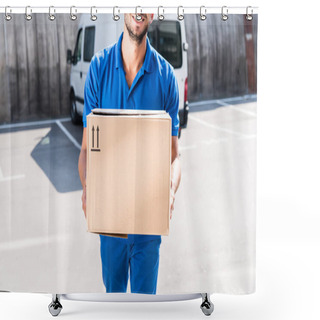 Personality  Delivery Man With Cardboard Box Shower Curtains