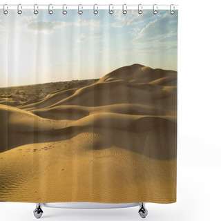 Personality  Yellow Sand On A Dune With Small Vegetation And In The Sun Shower Curtains