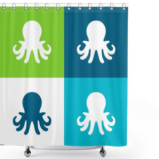 Personality  Aquarium Octopus Flat Four Color Minimal Icon Set Shower Curtains