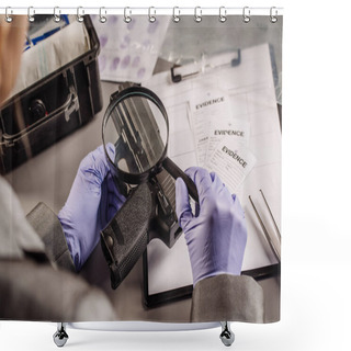 Personality  Detective Through A Magnifying Glass Looking At A Evidence Shower Curtains
