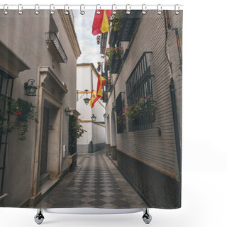 Personality  View Of Narrow Street With Spanish Flags Shower Curtains
