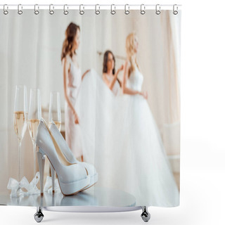 Personality  High Heels And Champagne With Bride With Bridesmaids Shower Curtains