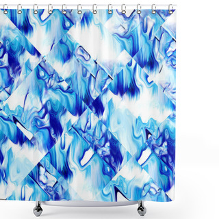 Personality  Optical Glitch Tie Dye Geometric Texture Background. Seamless Liquid Flow Effect Material. Modern Wavy Wet Wash Variegated Fluid Blend Pattern.  Shower Curtains