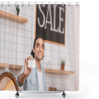 Personality  Man Showing Business Card Shower Curtains