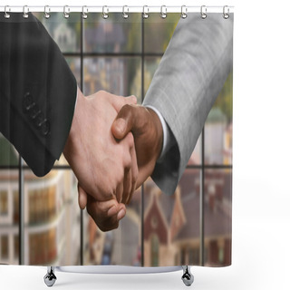 Personality  Business Partners Handshake At Daytime. Shower Curtains