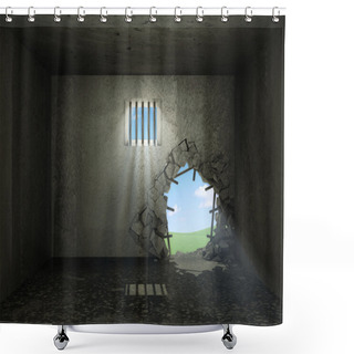 Personality  Old Grunge Prison Interior With Broken Concrete Wall Shower Curtains