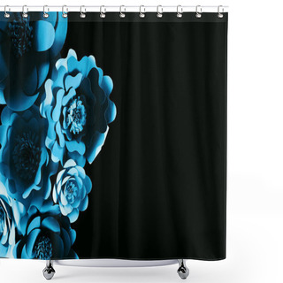 Personality  Top View Of Paper Cut Blue Flowers Isolated On Black With Copy Space Shower Curtains
