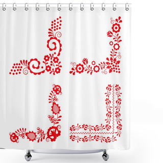 Personality  Set Of Four Traditional Folk Ornaments, Red Embroidery Shower Curtains