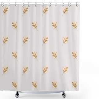Personality  Full Frame Of Set Of Arranged Golden Leaves Isolated On Pink Shower Curtains