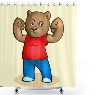 Personality  Cartoon Strong Bear. Vector Illustration. Shower Curtains
