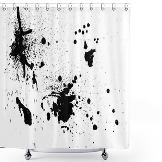 Personality  Splatter Paint Texture . Distress Rough Background . Black Spray Blot Of Ink. Abstract Vector. Hand Drawn. Shower Curtains