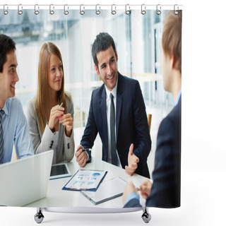 Personality  Business Partners Discussing Documents Shower Curtains