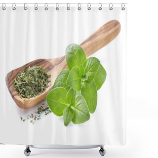 Personality  Oregano Spices On White Background Shower Curtains