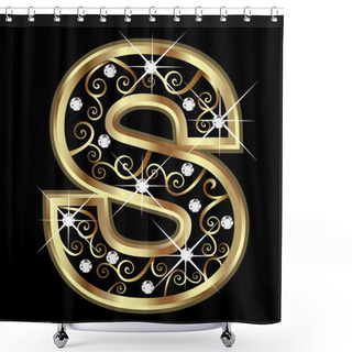 Personality  S Gold Letter With Swirly Ornaments Vector Shower Curtains