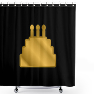 Personality  Birthday Cake Gold Plated Metalic Icon Or Logo Vector Shower Curtains