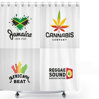 Personality  Set Of African Rasta Beat Vector Logo Designs. Jamaica Reggae Music Template. Colorful Cannabis Company Concept Shower Curtains