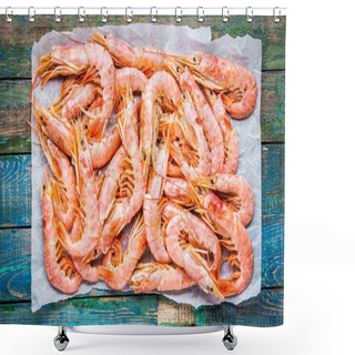 Personality  Fresh Raw Prawns On Paper  Shower Curtains