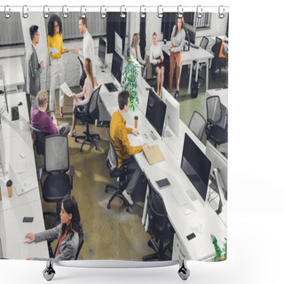 Personality  High Angle View Of Professional Young Business Colleagues Working Together In Open Space Office     Shower Curtains