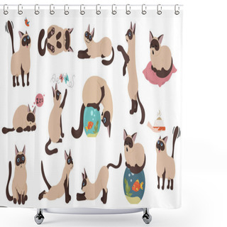 Personality  Cartoon Cat Characters Collection. Different Cat`s Poses, Yoga A Shower Curtains