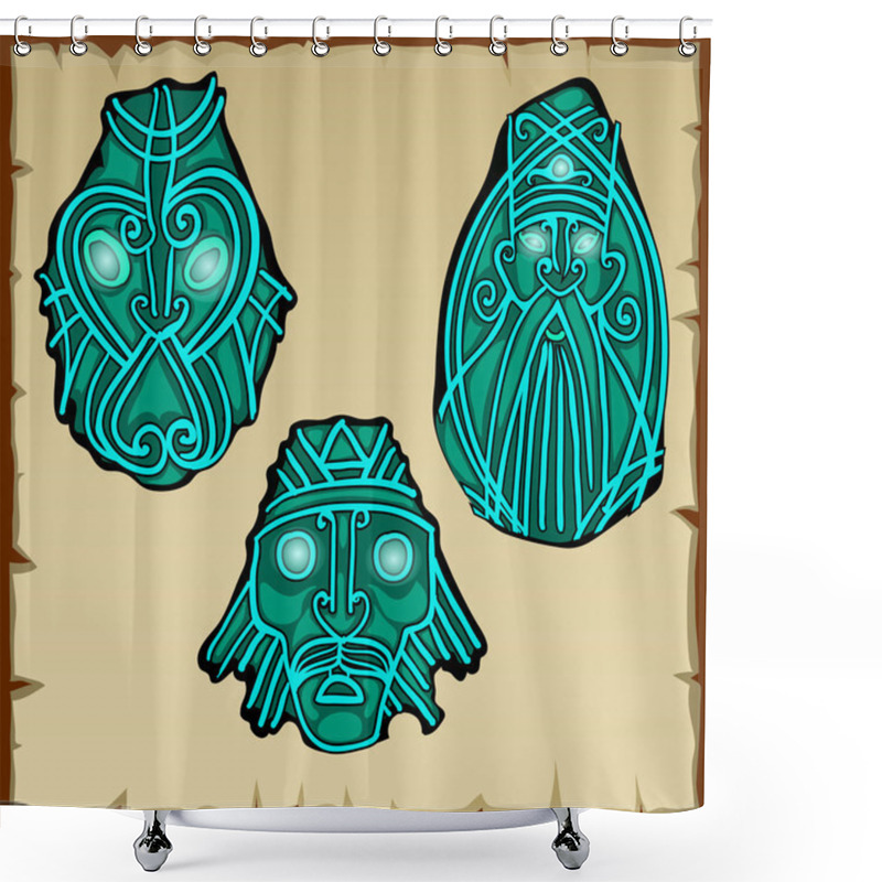 Personality  Set Of Three Figures Carved From Stone, Vector Icons Shower Curtains