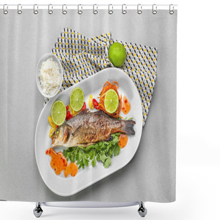 Personality  Plate With Delicious Fish Shower Curtains