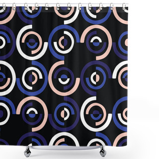 Personality  Oversized Retro Geo Cut Out Dots Vector Seamless Pattern. Modern Abstract Blu Pink Circles Background Shower Curtains